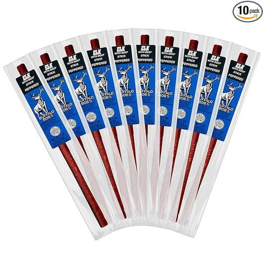 Buffalo Bob's Wild Game Meat Snack Stick - Elk Peppered Stick 10 Pack