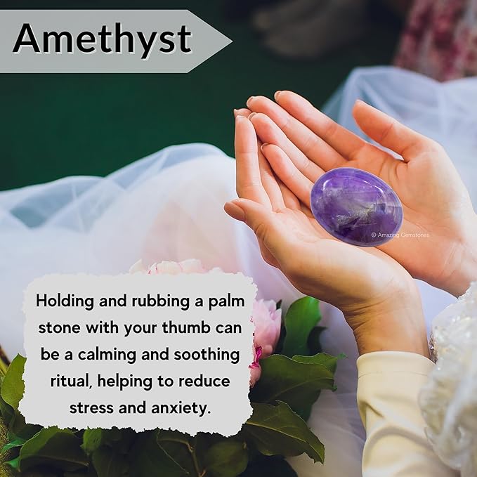 Amazing Gemstone Amethyst Crystals and Healing Stones - Large Palm Stone Crystals Piedra - Crystal for Good Luck, Balanced Positive Energy, Meditation - Unique Stocking Stuffers Gifts for Women, Men