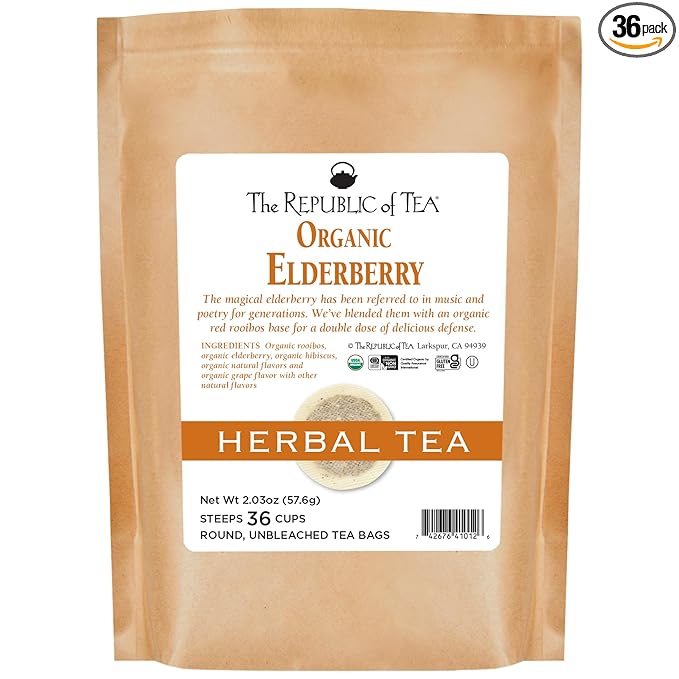 The Republic of Tea Organic Elderberry Herbal Tea, 36 Tea Bag Refill