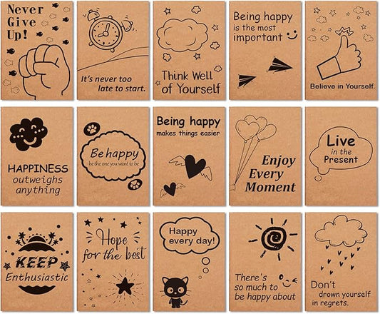feela 15 Pack A6 Kraft Notebooks, 15 Designs Cute Mini Pocket Notebooks and Journals, Lined Motivation Small Journal Notebook Notepad Bulk for School Supplies Women Taking Memos, 4.1X5.8 in, 80 Pages