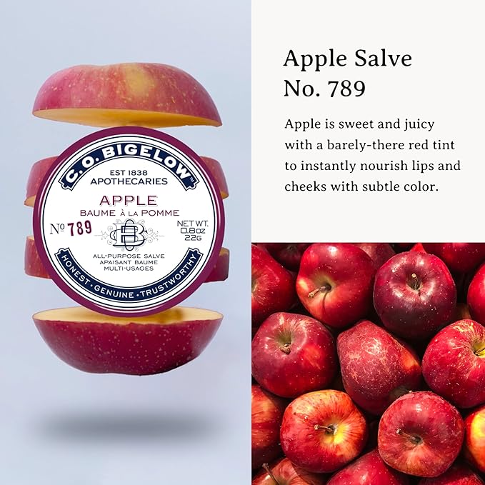 C.O. Bigelow Assorted Salve Tins, Pack of 3 Lip Balm Tins, Coco Vanilla, Apple, and Herbal Mint All Purpose Salve for Lips, Cuticles, Hands & Dry Skin, Lip Balm Set, 0.8 oz