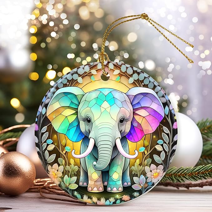 Colorful Ceramic Elephant Christmas Ornament, Holiday Decorations for Tree, Christmas Decor, Elephant Lovers Gifts, Ornament Gift Ideas