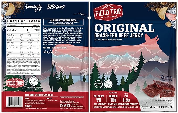 Field Trip Turkey, Chicken, and Beef Jerky Variety Pack, Healthy Gluten Free Snacks, All Natural, Paleo-Friendly Meat Snacks with No Nitrates, Low Carb, High Protein Snacks, 2.2 Ounce Bag, 7 Pack