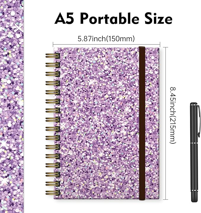 Cute Spiral Notebook, Journal for Women, Hardcover Spiral Journal, 5.5 x 8.3 Inches, 120 Pages,100gsm Paper, for Gifts Nurse Teacher Women Office Supplies(Purple)