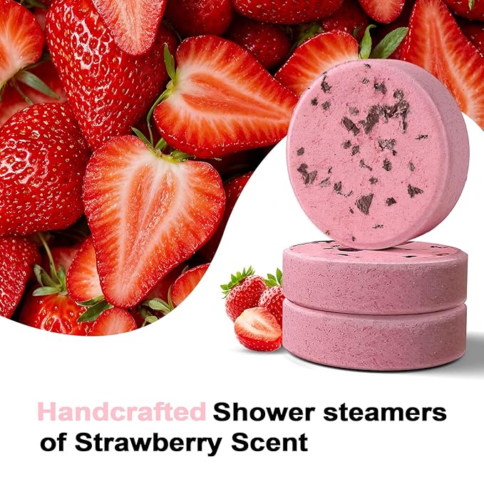 Shower Steamers Aromatherapy Birthday Gifts for Women - SWCANDY 8 Pcs Stocking Stuffers Gifts for Adults Mom Men Teen Self Care with Natural Essential Oils Relaxation Home SPA Christmas Strawberry