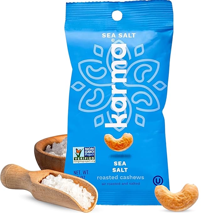 Roasted Sea Salt Cashews by Karma Nuts, Whole, Roasted, Vegan, Gluten Free, Low Net Carb, Natural, No Sugar Added, Keto Friendly, Everyday Nut Snack, 1.5 Ounce (12 Snack Packs)