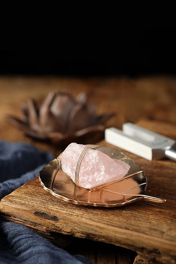 Ckakra Solfeggion Tuning forks with Natural Crystal Kit,Mindfulness Meditation Accessories,Rose Quartz,Calming Tools,639hz Heart Chakra,Bodhi Leaf