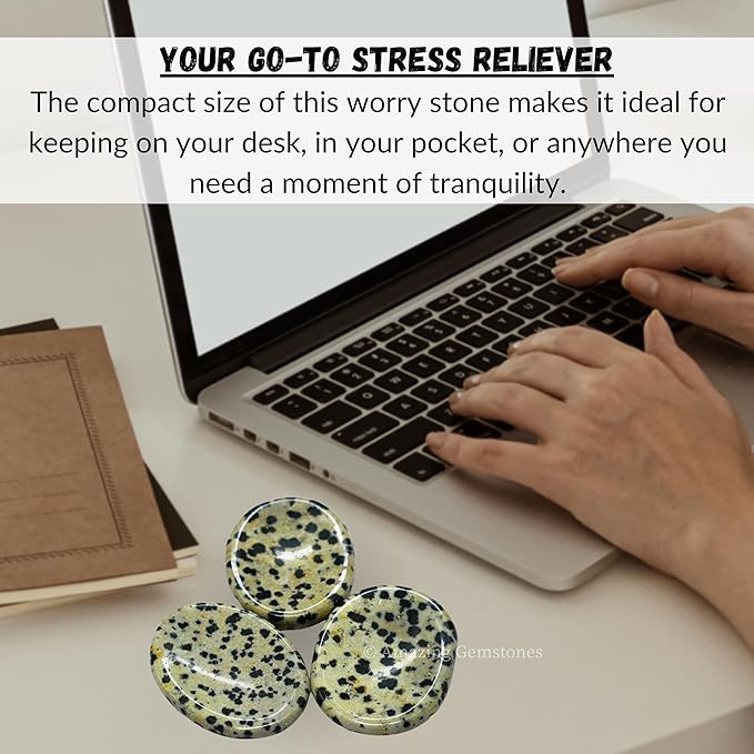 Amazing Gemstone Dalmatian Jasper Worry Stone, Healing Crystals - Piedra Crystal Fidget for Gift, Meditation, Calming, Relaxation, Stress Relief