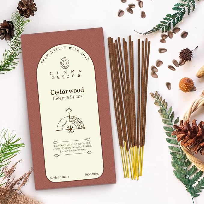 Cedarwood Incense Sticks, Organic Hand Dipped 100 Sticks with Natural Herbs & Aromatic Ingredients, Burn Time 45 to 60 Minutes, Incense for Positivity, Yoga, Meditation, Relaxation, Spiritual Gift