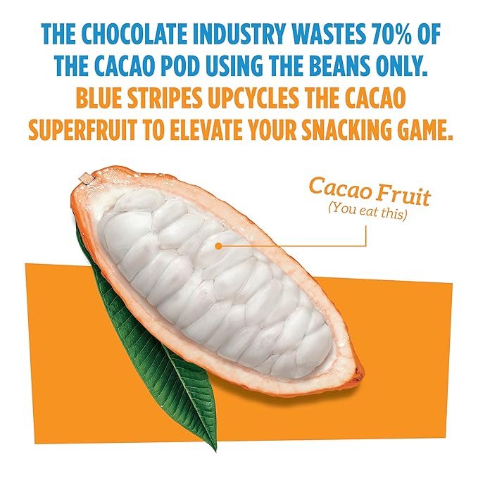 Blue Stripes Cacao Superfruit Gummies - Vegan Chewy Fruity Snack, No Sugar Added 100% Fruit Gummy, 9 Essential Vitamins & Minerals, Natural Tropical Superfood, Use on Granola, Yogurt - 3.2 oz (2 Pack)