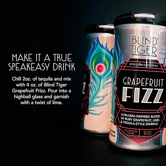 Blind Tiger Grapefruit Fizz 8-Pack | Grapefruit & Lime Non-Alcoholic Sparkling Mocktail | Paloma-Inspired | Crafted with Natural Ingredients | Mixers, Cocktails, Mocktails | 8.4 fl oz Cans