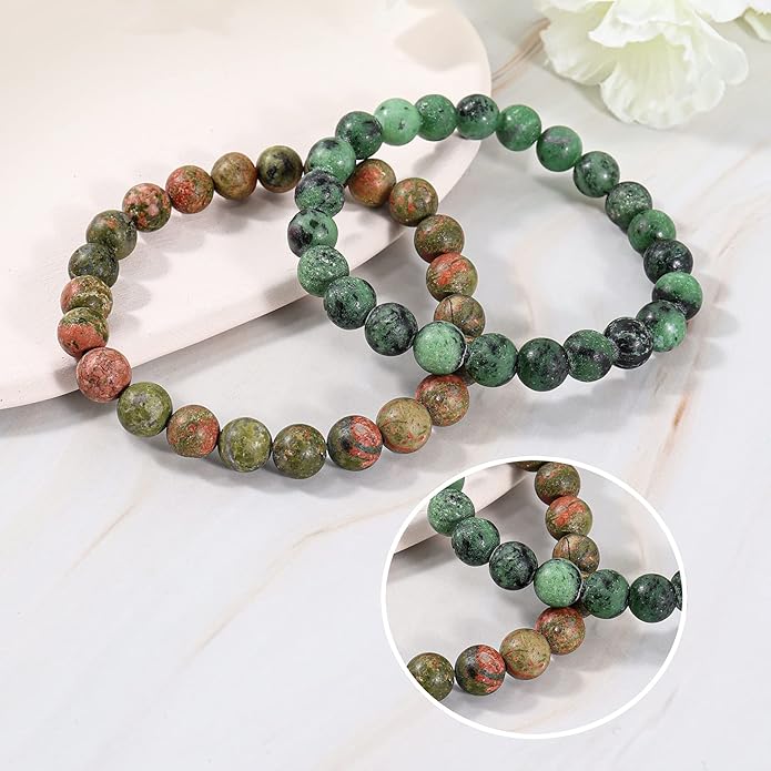Bivei Natural Gemstone Semi Precious Healing Crystals Handmade Stretchy Round Beads Bracelet, Enhance Positive Energy