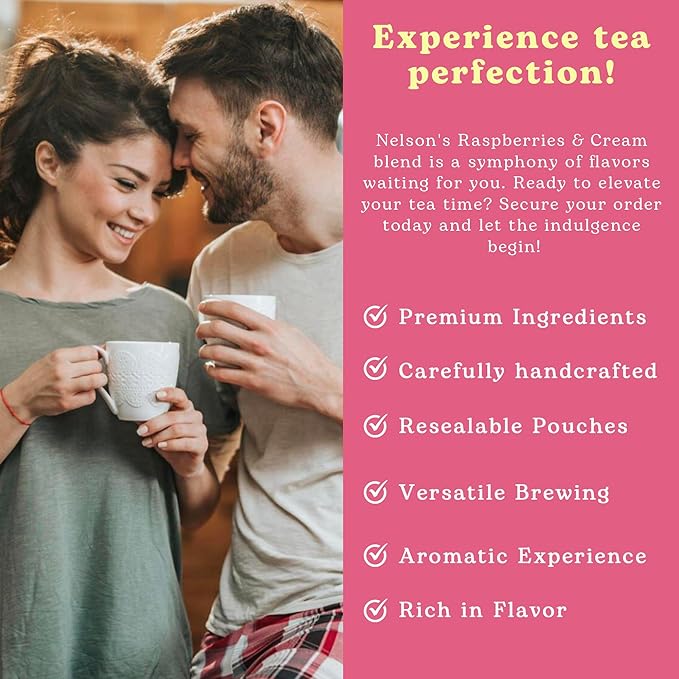 Nelson's Tea Raspberry & Cream - Cut & Sifted Loose Leaf Tea with Rooibos Green Tea, Dried Red Raspberry Leaf, Marigold, Hibiscus, Rose Petals, and Safflower (Sample 0.3 Oz)