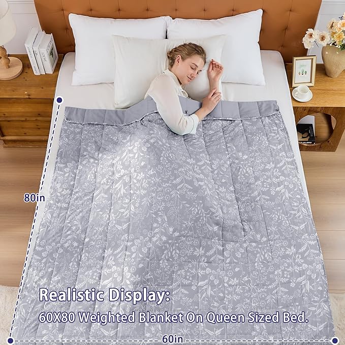25 lbs Weighted Blanket Queen Size for Adults (60”x 80”, Pearl Grey) Cooling Heavy Blanket for Sleeping Perfect for 240-260 lbs, Winter Thick Breathable Blanket with Premium Glass Bead