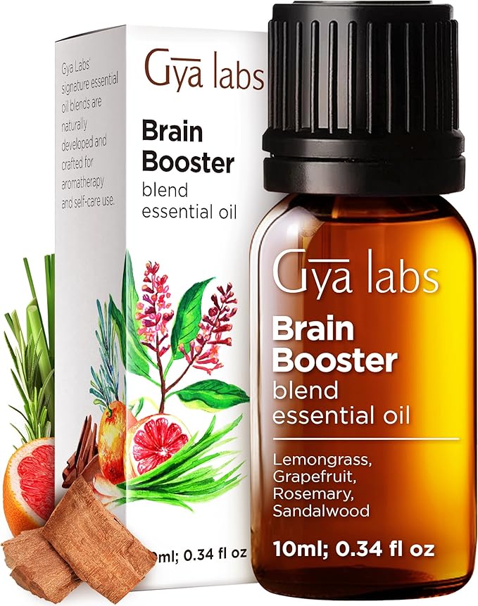 Gya Labs Brain Booster Essential Oil for Aromatherapy – 0.34 Fl Oz – Premium Grade Essential Oils for Diffuser, Aromatherapy, Hair Care, Skin Care, Body, Massage & DIY Candle Making Scents