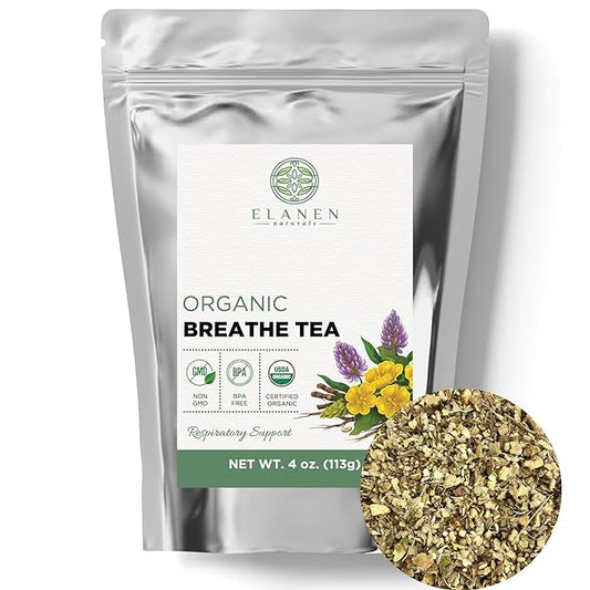 Elanen Naturals Organic Breathe Tea 4 oz. (113g), USDA Certified Organic Lung Tea for Bronchial Wellness and Smokers, Respiratory Blend, Gordo Lobo Herbs Loose Leaf, Mullein Detox Lungs, Cut & Sifted