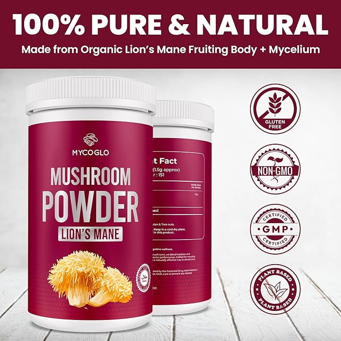 Organic Lions Mane Mushroom Powder – 100% Pure Plant-Based Superfood – Supports Focus, Clarity & Everyday Vitality – Rich in Natural Nutrients & Antioxidants – Perfect for Smoothies, Coffee & Tea