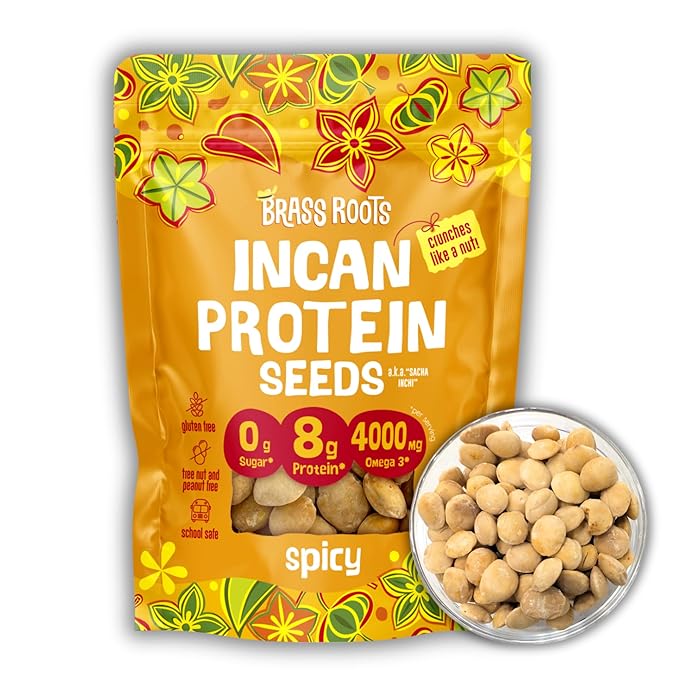 Brass Roots Organic Incan Protein Seeds - High Protein, School Safe, Nut Free, High Omega 3, Supports Gut Health, Good Source of Fiber, Shark Tank (10 oz (Pack of 1), Spicy)