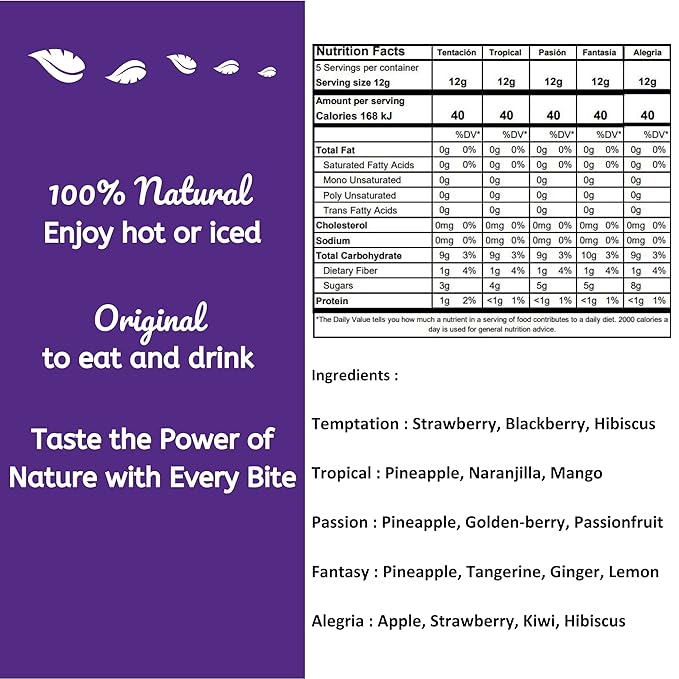 Alibú Dried Fruit Tea Infusions - Variety Pack - Certified Vegan, 100% Natural, Hot or Iced, Caffeine Free, Eat and Drink - Box of 2.12 oz