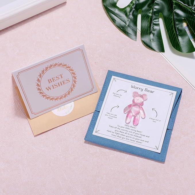 Pocket Bear Hug, Anxiety Relief Gifts, Mental Health Positivity Gift for Men Women, Autism Fidget Gifts, Stress Relief Gift for Her, Thoughtful Present for School Anxiet, Light Pink