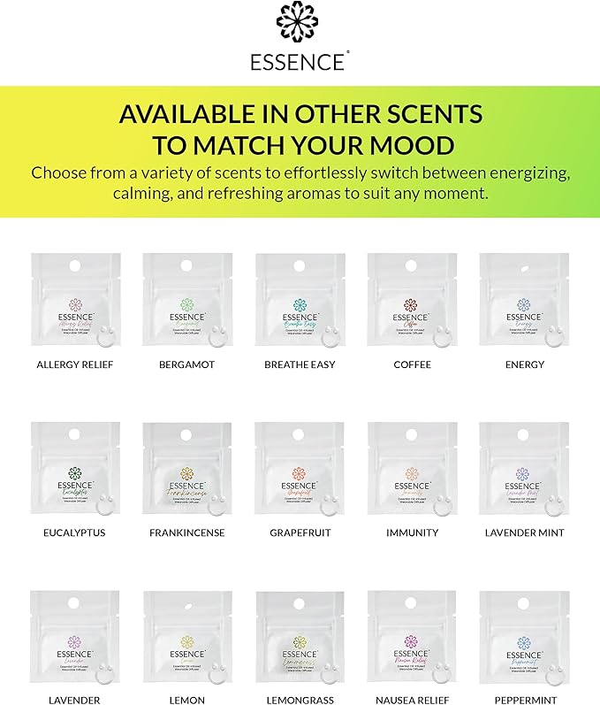 Essence Wearable Aromatherapy Nasal Diffuser – Lemon-Lime Essential Oil Nose Ring Silicone Inhaler for Stress & Mood Support - Made in USA & Travel-Friendly (3 Pack)