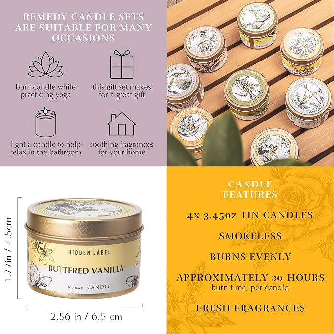 Hidden Label Fall Candles Set, 4 Pack Candle for Home Scented Aromatherapy Candle Gift Set for Women | Stress Relief | Meditation | Yoga | SPA | Bath, Autumn Candle Set