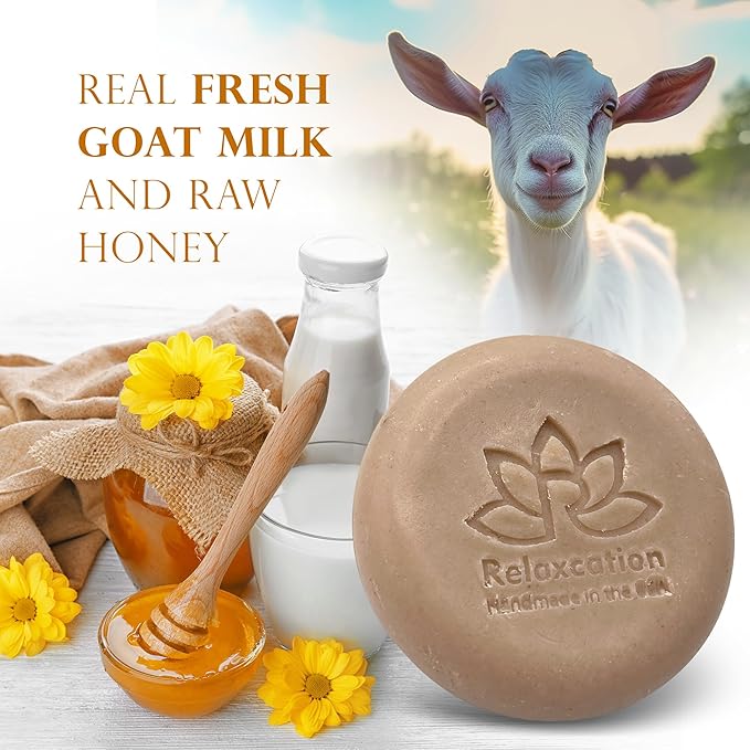 100% Natural Goat Milk Soap Bar with Real Raw Honey and Coconut Oil and Olive Oil - Mild and Soft Cold Process Soap Bar Handmade in USA (Goat Milk Honey)