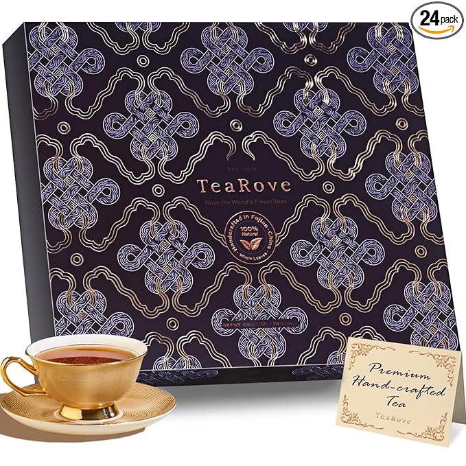 TeaRove Tea Sampler Gift Box - The Road Ahead Collection, Fancy Chinese Full-Leaf Tea Assortment Variety Pack, Black, Oolong, Jasmine Green & Herbal Teas, Hot or Iced, Self Care Gifts for Teas Lovers