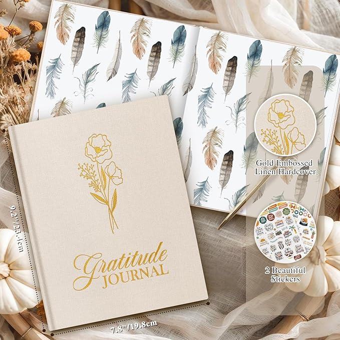 Lanpn Daily Gratitude Journal for Woman Men, 4 Month Affirmation & Mindfulness Planner, 7.8"x9.2" The 5 Minute Grateful Diary, Guided Reflection with Positivity Prompts Undated Notebook, Beige