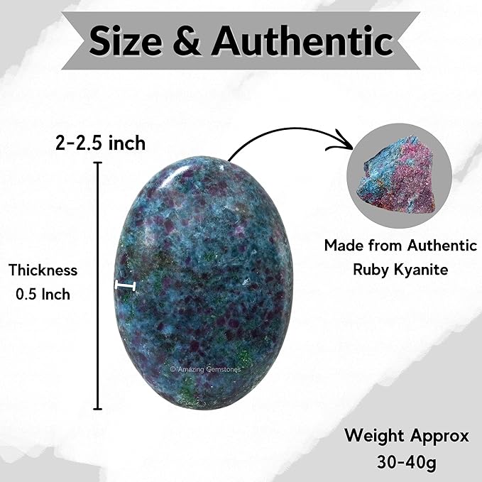 Amazing Gemstone Ruby in Kyanite Palm Stone - Massage Worry Stone for Natural Body Chakra Balancing, Reiki Healing and Crystal Grid
