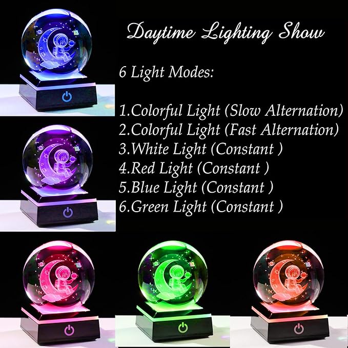3d Astronaut Figurine Statue Crystal Ball 80mm 3.15inch - Space Astronomy Gifts Solar System Model Decor Crystal Sphere Unique Gifts For Men Him Birthday Dad Physics Science Teacher Night Light Lamp