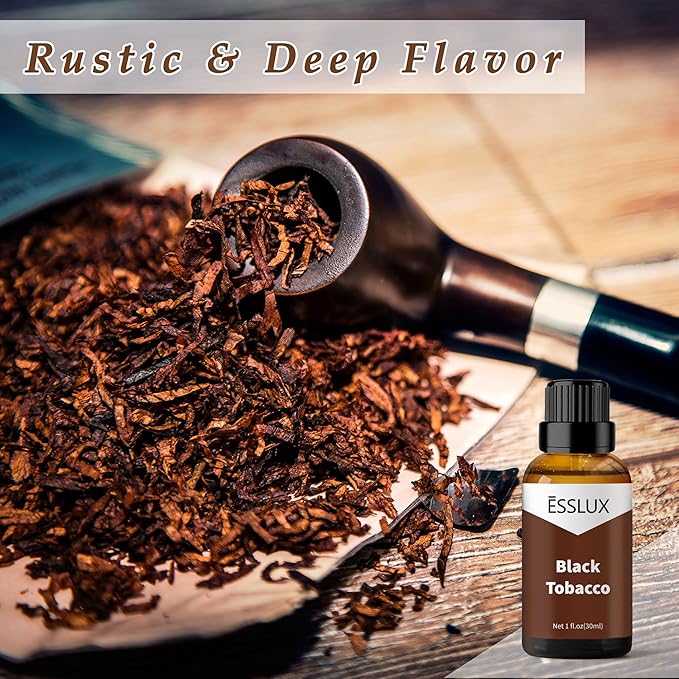 Black Tobacco Fragrance Oil - ESSLUX Essential Oils for Diffuser, Candle Soap Making Scents, Aromatherapy Scented Massage, Perfume for Humidifier Home Fragrance, 1 fl oz