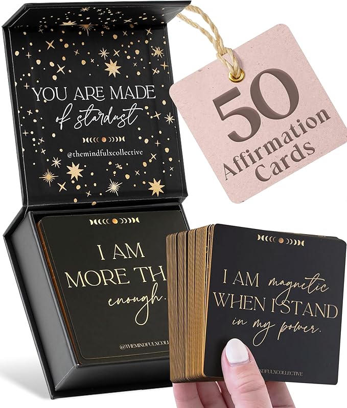 THE MINDFUL COLLECTIVE Positive Affirmation Cards for Women - 50 Daily Affirmations for Women. Motivational Mindfulness Cards, Inspirational Self Care Spiritual Gifts for Astrology, Zodiac