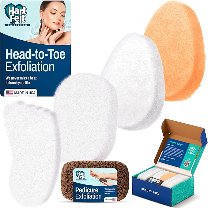 HartFelt Head-to-Toe Exfoliation Beauty Box & Trial Pack Gentle Peach Sensitive Facial Exfoliating Pads, Full Body Spa Scrubs, Perfect Skin Rejuvenation Gift Set