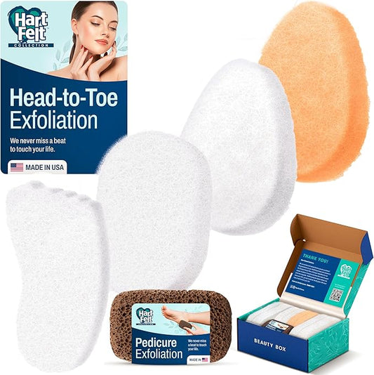 HartFelt Head-to-Toe Exfoliation Beauty Box & Trial Pack Gentle Peach Sensitive Facial Exfoliating Pads, Full Body Spa Scrubs, Perfect Skin Rejuvenation Gift Set
