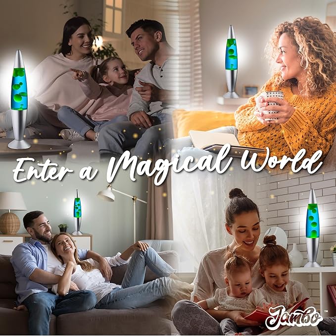 JAMBO 16" Beautiful Lamp- Blue with Yellow/Green Wax, Relaxing Liquid Light, Night Light Nightlight, Home Decor Living Room Office Bedroom Lamp for Adults Teens Kids, Magma Motion