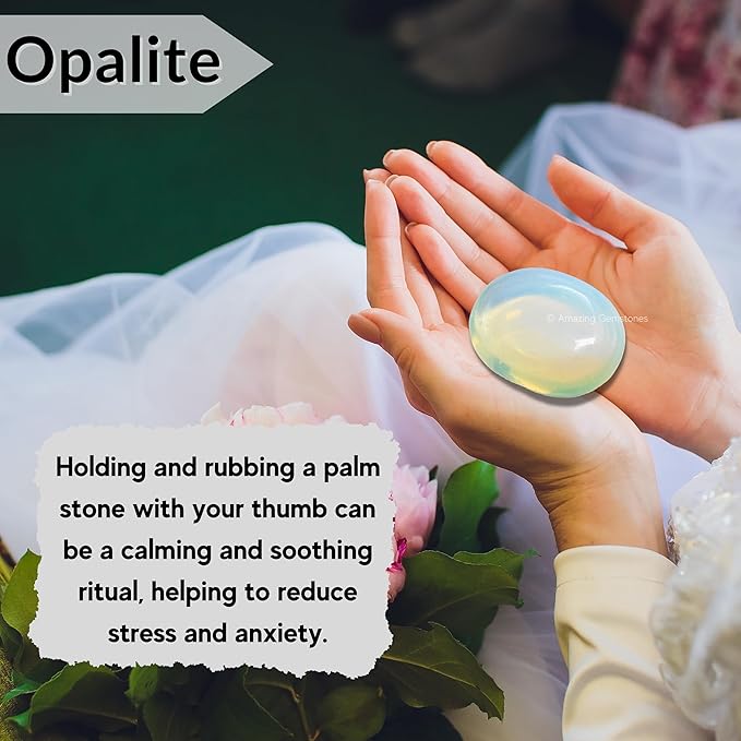 Amazing Gemstone Opalite Crystals and Healing Stones - Large Palm Stone Crystals Piedra - Crystal for Good Luck, Balanced Positive Energy, Meditation - Unique Stocking Stuffers Gifts for Women, Men
