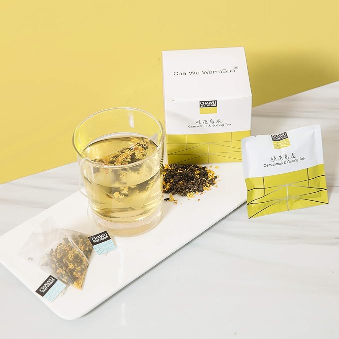 ChaWuWarmSun Osmanthus & Oolong Tea Bags,16 Tea bags,8 Count/Box(Pack of 2),Natural Osmanthus with Light Roasting TieGuanYin Oolong Tea Loose Leaf
