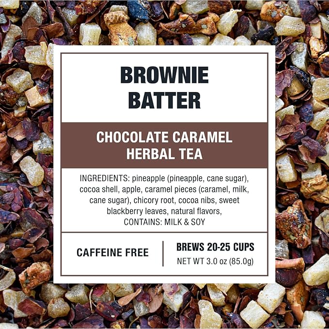 Tiesta Tea Brownie Batter, Premium Loose Leaf, Chocolate Caramel Herbal Tea Blends, Non-Caffeinated Herbal Drink, Real Fruit, Herbs, Spices, Hot or Iced Brew Up to 20-25 Cups, 3oz Resealable Pouch