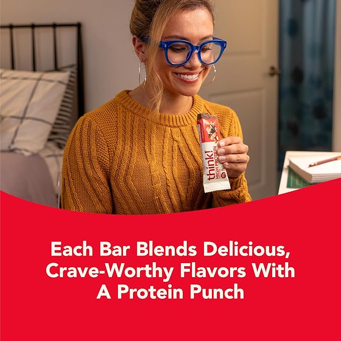 think! Protein Bars, High Protein Snacks, Gluten Free, Kosher Friendly, Chunky Peanut Butter, Nutrition Bars, 2.1 Oz per Bar, 30 Count (Packaging May Vary)