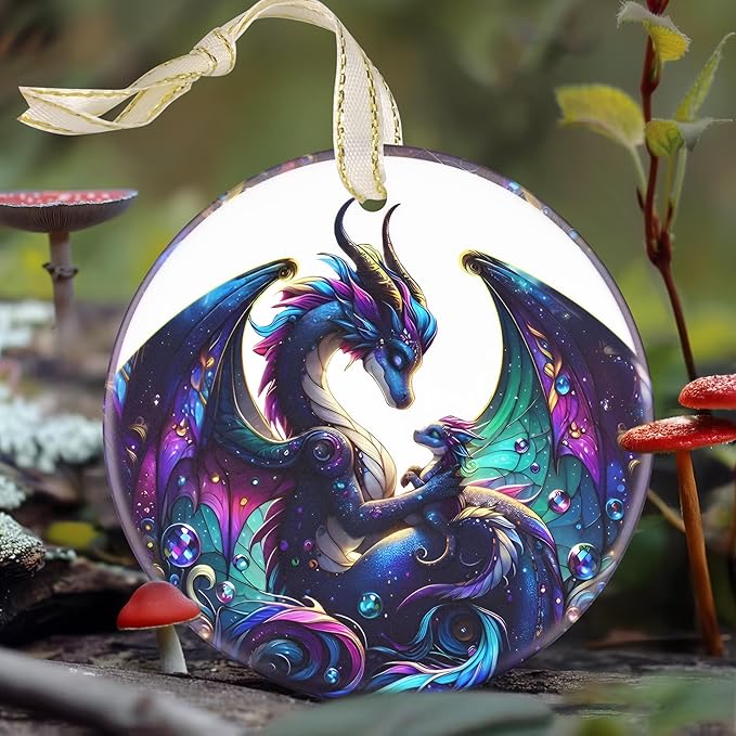 Dragon Ceramic Christmas Ornament, 3.5 Inch Hanging Decor for Tree, Gift Exchange Present