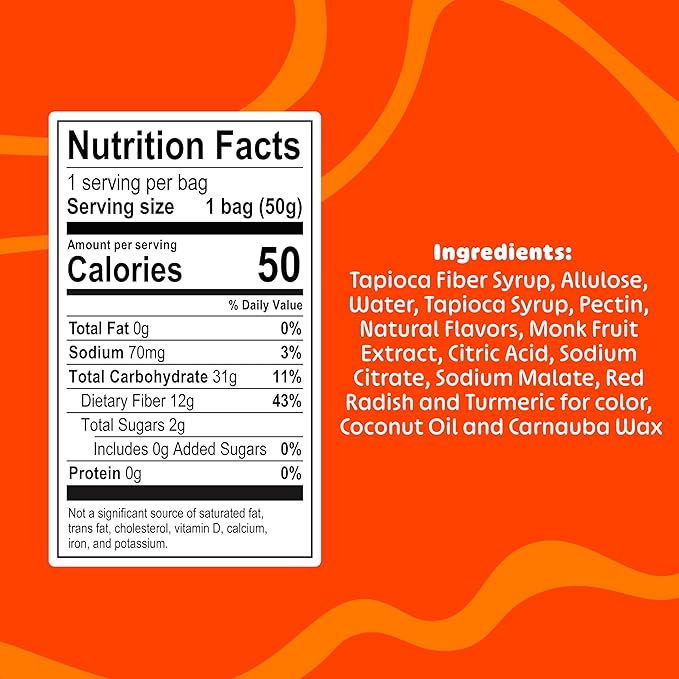 Blobs Gummy Candy 2g Sugar Healthy Gummies - Low Net Carb & Low Calorie - No Sugar Alcohols, Vegan, Gluten Free, No Dyes -1.8 oz per bag (Pack of 6) - Orange Peach Flavor