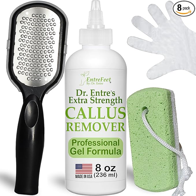 Dr. Entre's Callus Remover Gel Kit for Feet: Foot File, Pumice Stone, 5 Glove Pairs for Gel Application, Spa Kit, Foot Care, Pedicure Tools, Scrubber, 8oz