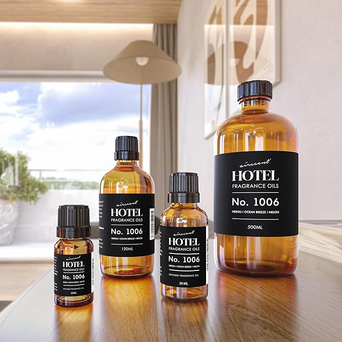 AirScent Hotel Diffuser Oil No. 1006 - Neroli Ocean Breeze Melon - Hotel Scent Dupe - Premium Fragrance Oil for Ultrasonic and Waterless Diffusers and Crafting - 120 mL, 4 fl oz Glass Dropper Bottle