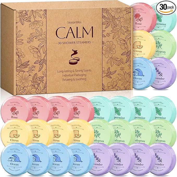 Shower Steamers 30 PCS with Individually Wrapped, Shower Bombs for Women with 6 Rich Scents, Rose Peppermint Citrus Eucalyptus Ocean Lavender, Christmas Birthday Mother's Day Present for Mom Wife Men