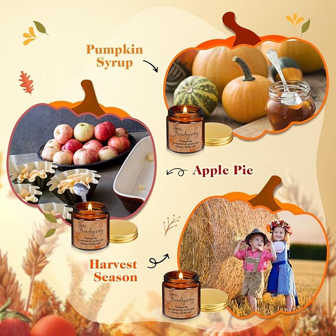 3 Pcs Thanksgiving Gifts Fall Scented Candles Set 3.5 Oz Soy Wax Pumpkin Scented Glass Jar Candle Friendsgiving Gift for Friends Coworker Women Men Autumn Birthday (Amber)