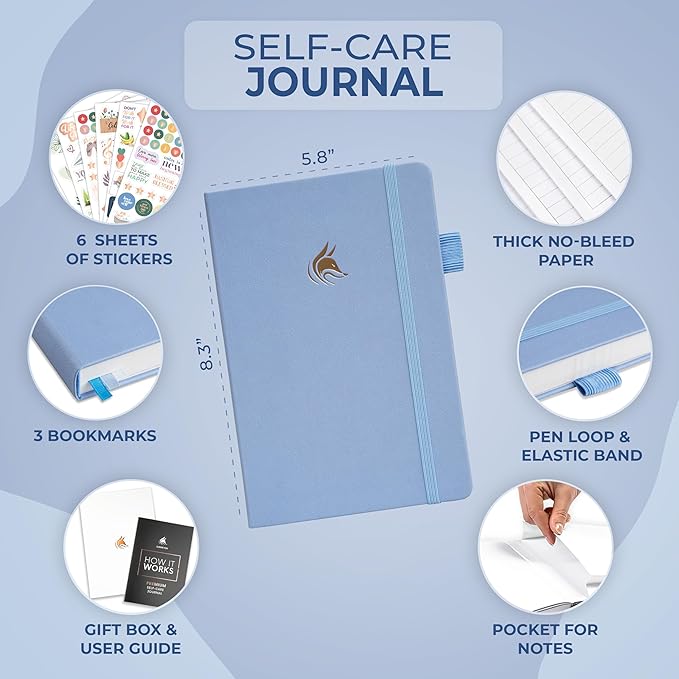 Clever Fox Self-Care Journal Premium – Daily Gratitude & Mental Health Notebook for Women – Reflection & Personal Development Journal (Periwinkle)