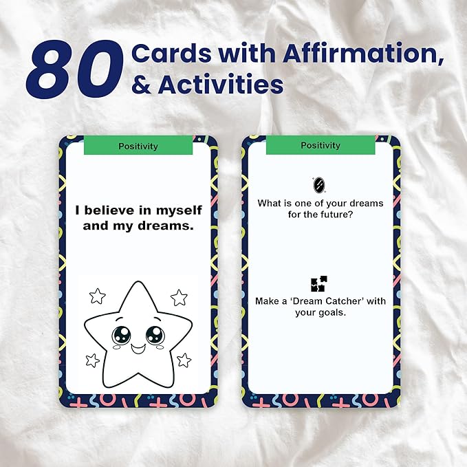 Positive Daily Affirmation Cards for Kids 5-15 - Boy & Girl Motivational Mindfulness Gifts, Social Skill & Mindful Mental Health Therapy, Meditation, Self Care Inspirational Birthday Gift 80 Card Deck