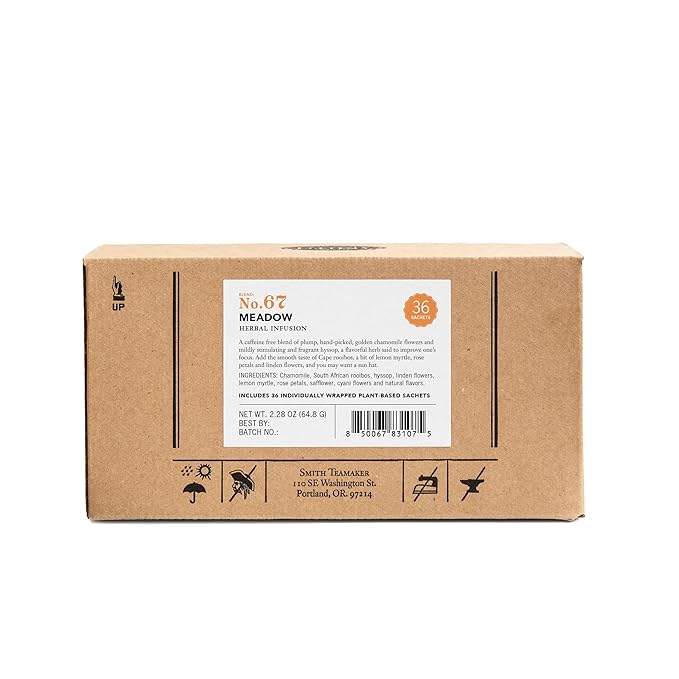 Steven Smith Teamaker Meadow No. 67, Chamomile, Rooibos, Hyssop & Rose Petals, Herbal Tea Blend, Caffeine-Free, Sugar-Free, Sustainably Grown, Tea Bags, 36 Sachets, 0.85oz each