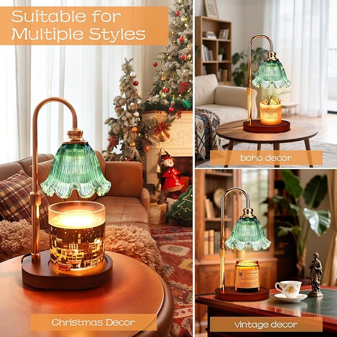 Candle Warmer Lamp with Timer Dimmable: Adjustable Height,3 Timing Mode, 4 Level Dimming - Home Bedroom Decor, House Warming Gift -Birthday Gifts for Mom,Women (Cyan)